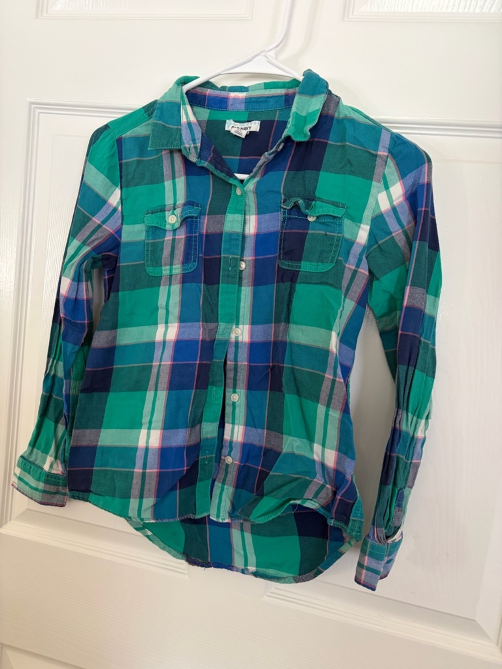 Old navy youth Plaid Button-Up Shirt in Green and Blue